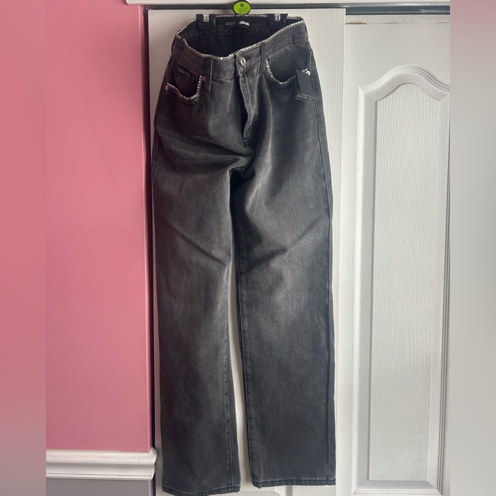 never worn rhinestone black jeans